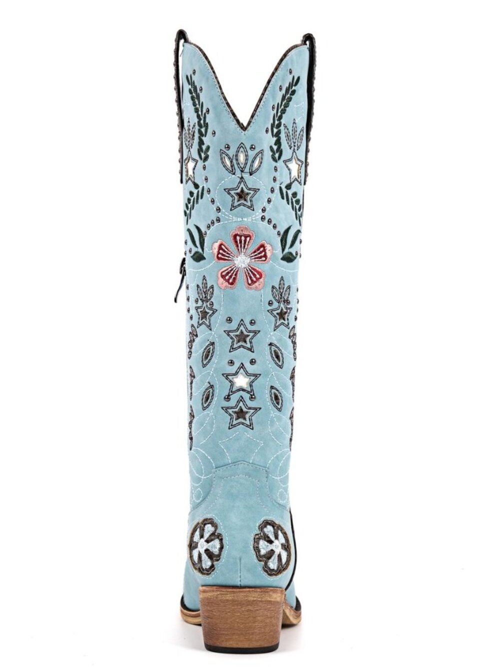 Women’s Floral Embroidered Western Boots Knee High Studded Cowgirl Boots Side